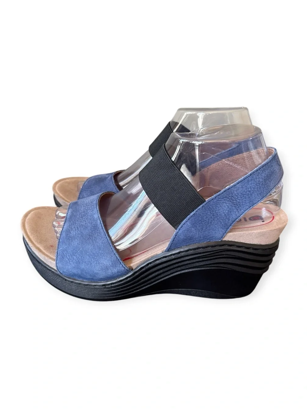 Bionica Stream Blue Nubuck Leather Wedge Slip On Sandals Size Womens 8.5